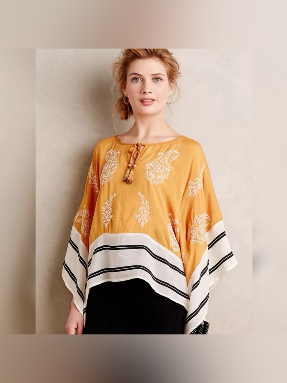 Floreat x Anthropologie Sunglow Embroidered Caftan Poncho Extra Small Bohemian